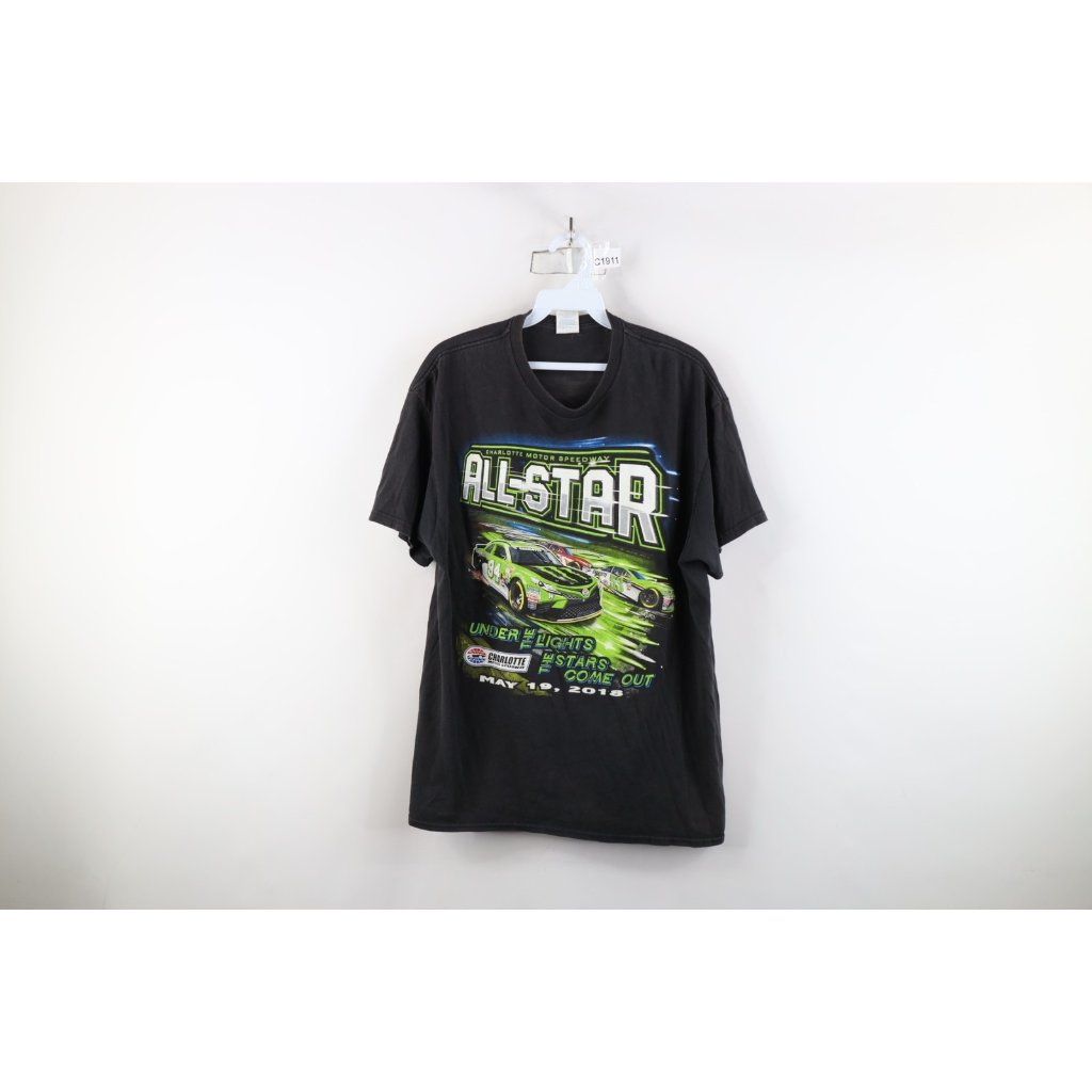 Vintage Y2k Mens Large Distressed Charlotte Motor Speedway Car Racing TShirt